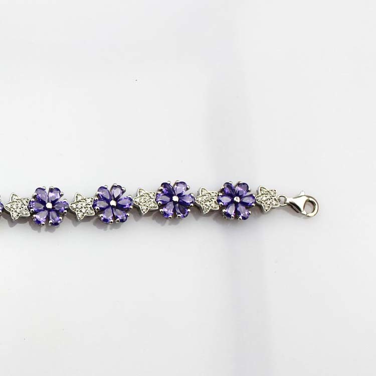 Sterling Silver Link Flower Amethyst Cubic Zircon Tennis Bracelet(B01PURPLE)
