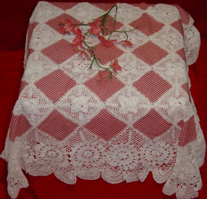 Rectangular coffee table linen table cloth table, Corcheted Lace Table linen, Tablecloth