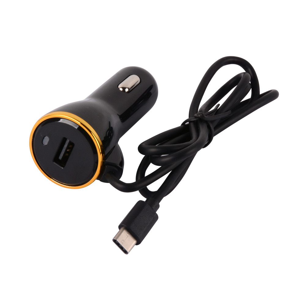 Short Circuit Protection QC3.0 18W USB C Car Charger With Spring Cable