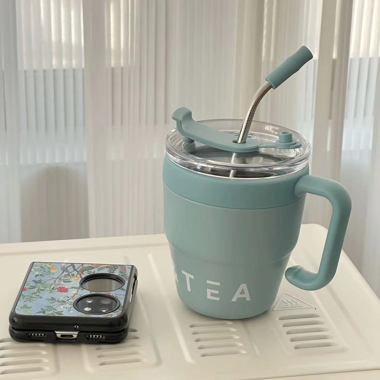 Insulated Travel Mug 1Pcs 480ml Stainless Steel Coffee Cup With Straw Lid Thermos Mug For Hot Cold Drinks Water Tea Milk Office Outdoor Portable