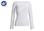 Big V Neck Womens Knit Pullover Sweater Ribs Stripes Small Trumpet Cuff Spring