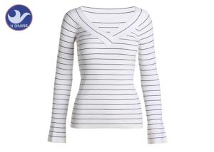 Wholesale Big V Neck Womens Knit Pullover Sweater Ribs Stripes Small Trumpet Cuff Spring Knitwear from china suppliers