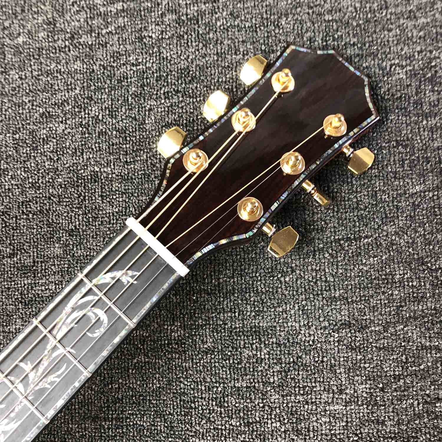 Custom Grand Solid Spruce Top Ebony Fingerboard Cutaway Arm Rest Abalone Inlays Acoustic Guitar with Open Tuner in Cherr