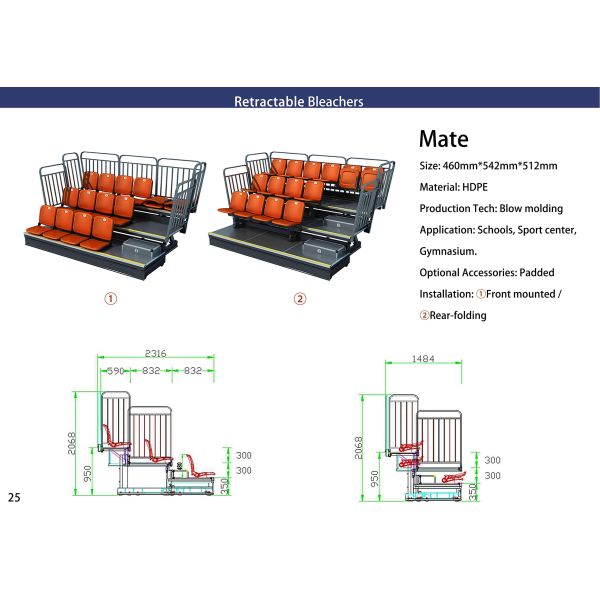Customized Size Retractable Bleacher Seating with Integrated Writing Board and 5-Year Warranty