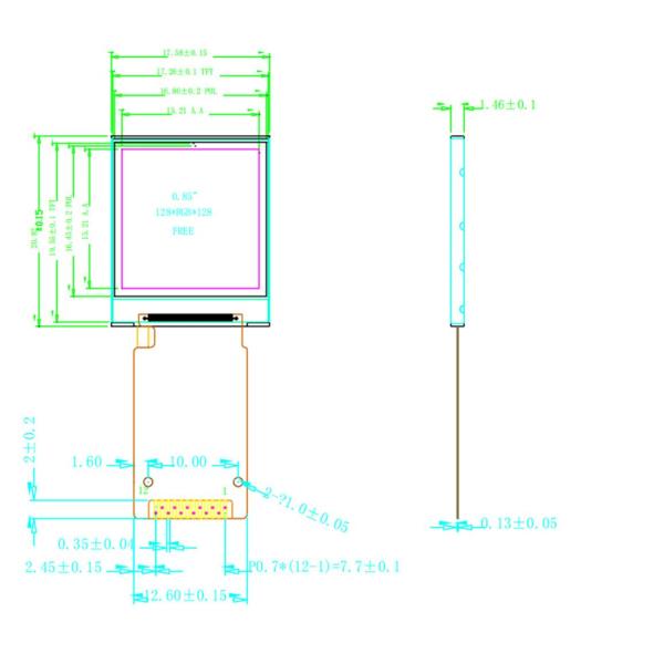 0.85 Inch LCD TFT Display , 128x128, 12 Pins 4 Wire SPI Interface GC9107 Driving