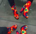 Classic ethnic print 4inch Ladies High Heeled Boots Size11 open toe hip ankle