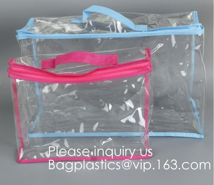 Crystal Clear Cosmetic Bag TSA Air Travel Toiletry Bag Set with Zipper Vinyl PVC Make-up Pouch Handle Straps for Women M