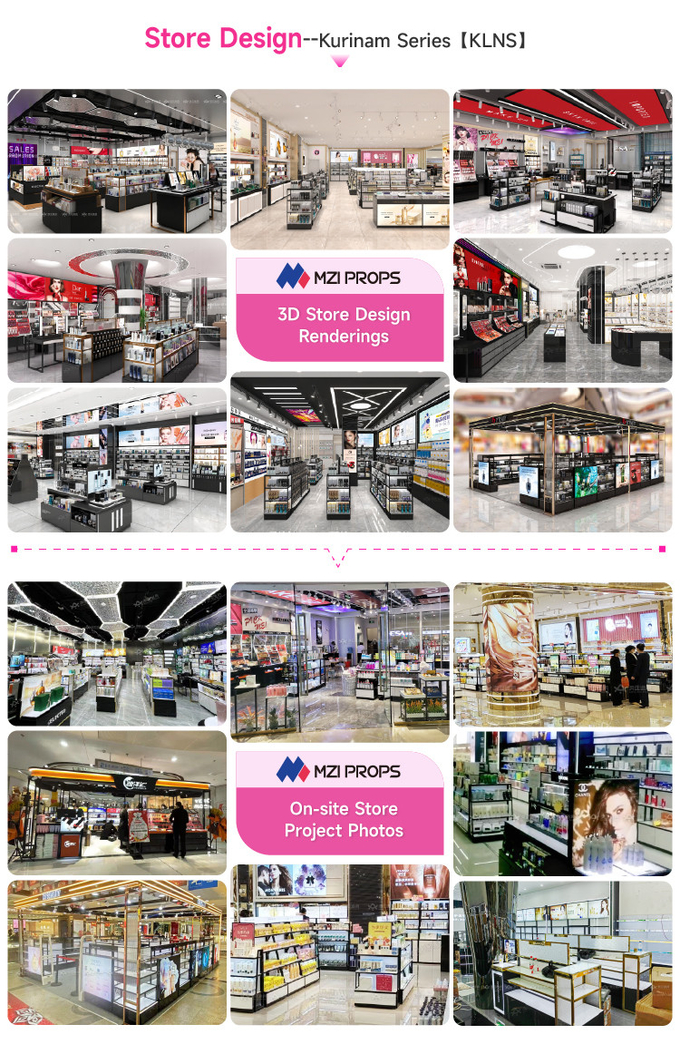 Cosmetic Display Furniture Integral Cashier Wall Cabinet For Makeup Shop Interior And Beauty Store Design