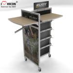 4 Wheels Wood Display Shelves For Grocery Store , Wooden Gondola Shelving