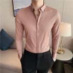 Men's Fashionable Business Casual Shirt Plain Solid Long Sleeve Slim Fit Office