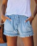 Light Wash Short Pants Cotton Women'S Denim Shorts With Fray Hem