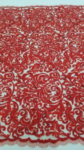 Wholesale 125cm Red Embroidered Beaded Lace Fabric , Beaded Bridal Lace By The Yard from china suppliers