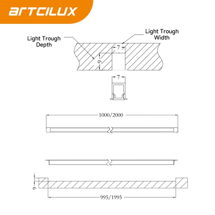Embedded LED Cabinet Strip Light Ultra Thin 7mm Width Customized Length