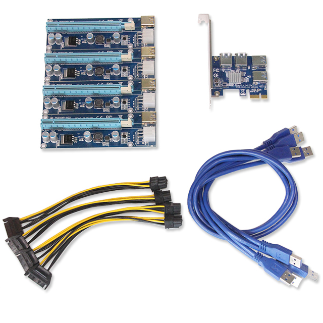 Long Life PCI Express 16X Riser Card 6pin SATA 15pin 4pin 3 Port Power Supply