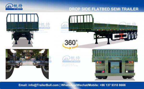 30ft Roof Opened Drop Side Trailer , Drawbar Steel Box Full Trailer With 3 Axles 0