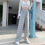 Plaid Loose Straight Leg Womens High Waisted Casual Pants