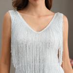 V Neckline Women Evening Gowns Short Homecoming Dress With Fringes