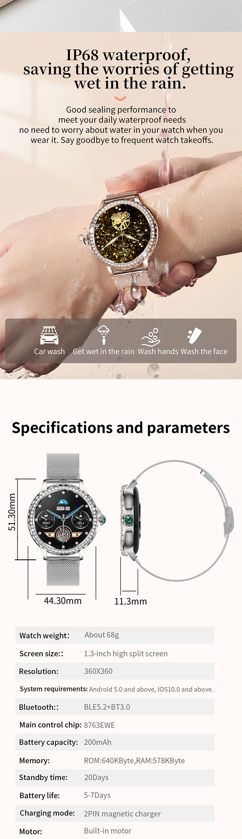 IP68 Waterproof Ladie'S Fitness Smart Watch Sleep Tracker 360x360 220mAh