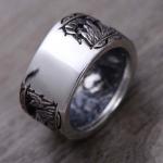 Mens 925 Sterling Silver Band Ring Antique Engraving Silver Ring (054020)