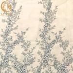 Tulle Lace Grey 3D Beaded Embroidery Fabric For Bridal Dress