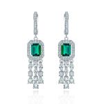 Real Sterling Silver 925 Green Baguette CZ Diamond Long Hoop Earrings for Unisex