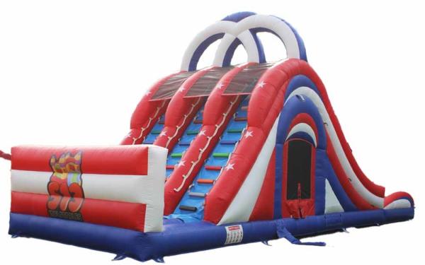 Indoor / Outdoor Fun And Play America 3 Lane Water Slide Bounce House Combo With