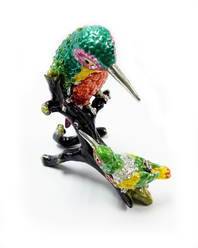 Mum and baby bird metal jewelry box for jewelry wholesales bird jeweled enamel trinket box