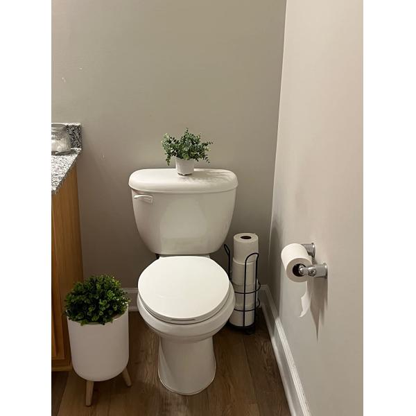 1.8 Gal White Wood Push Small Home Bathroom Trash Can Small Office Bathroom Garbage Can with Plant Style Lid
