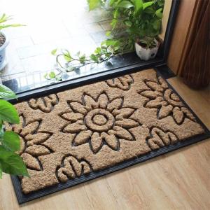 Wholesale Beautiful Flat Door Mat , Coconut Fiber Doormat Embossed Sunflower from china suppliers