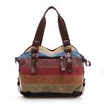 TREND NEW RAINBOW STRIPED CANVAS BAG FASHION PATCHWORK WOMEN'S BAG WATER WASH