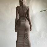 Casual Slim Fit Anti Wear Long Sleeve Hooded Maxi Dress For Fall Winter