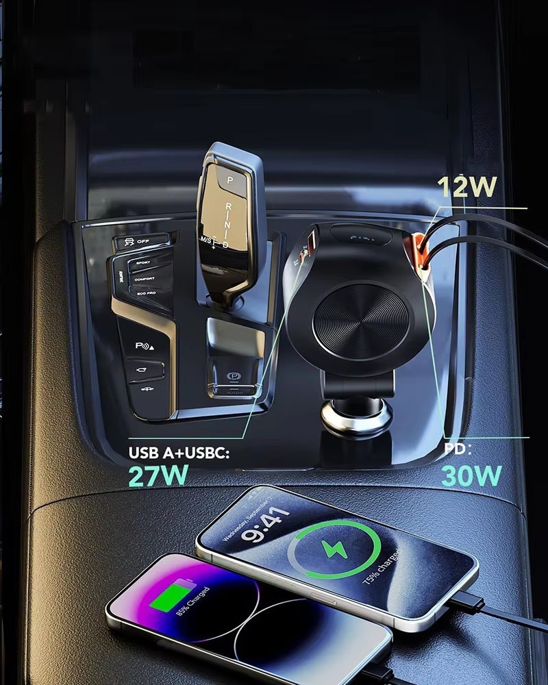 4in1 Fast Charging Car Charger Adapter 69w Max Type C Usb For Phone