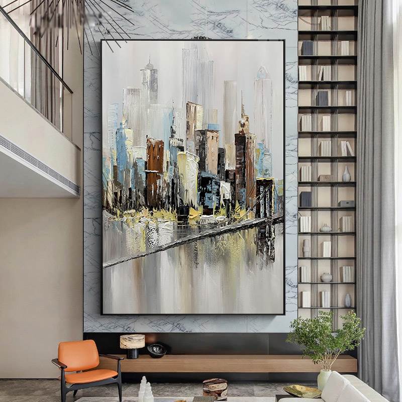 Hand Painted Colorful Knife Oil Painting on Canvas Living Room Decor Abstract Wall Painting