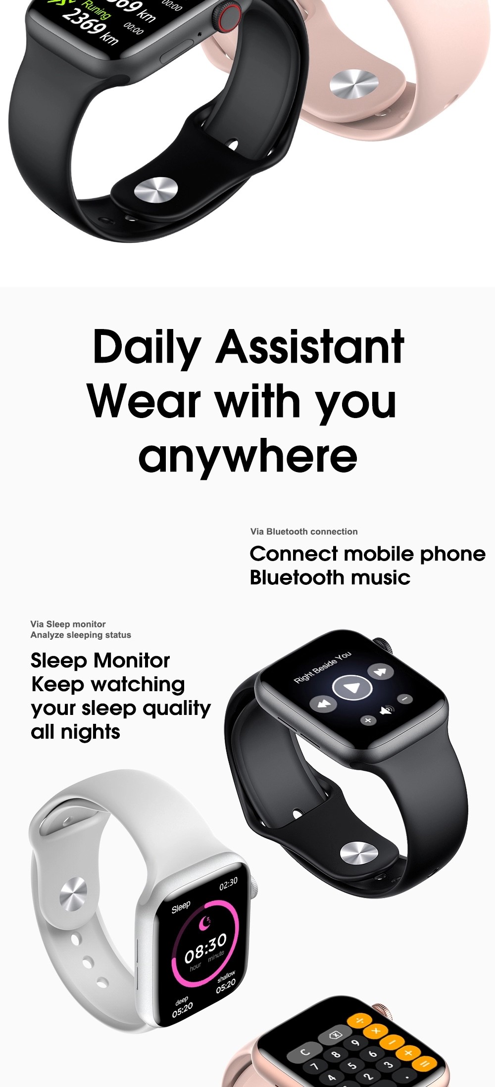 Wireless Charging IP68 1.75inch Waterproof Heart Rate Smartwatch