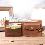 Men's Bifold Slim Coin Purse Wallet in Vintage Genuine Leather Crazy Horse