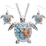 Sterling Silver Blue Sea Turtle Pendant Necklace Jewelry for Women Ladies Turtle