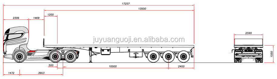 90tons Max Payload Superlink Flatbed Semi Trailer for 20 feet Container Transport