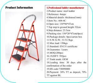 Wholesale Red 1.3m Foldable Non Slip 4 Step Steel Ladder from china suppliers