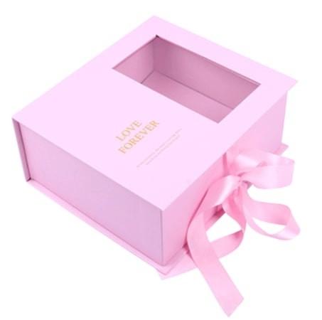 Luxury Rose Flower Gift Hinged Cardboard Box Clamshell Rigid Paper Box PVC