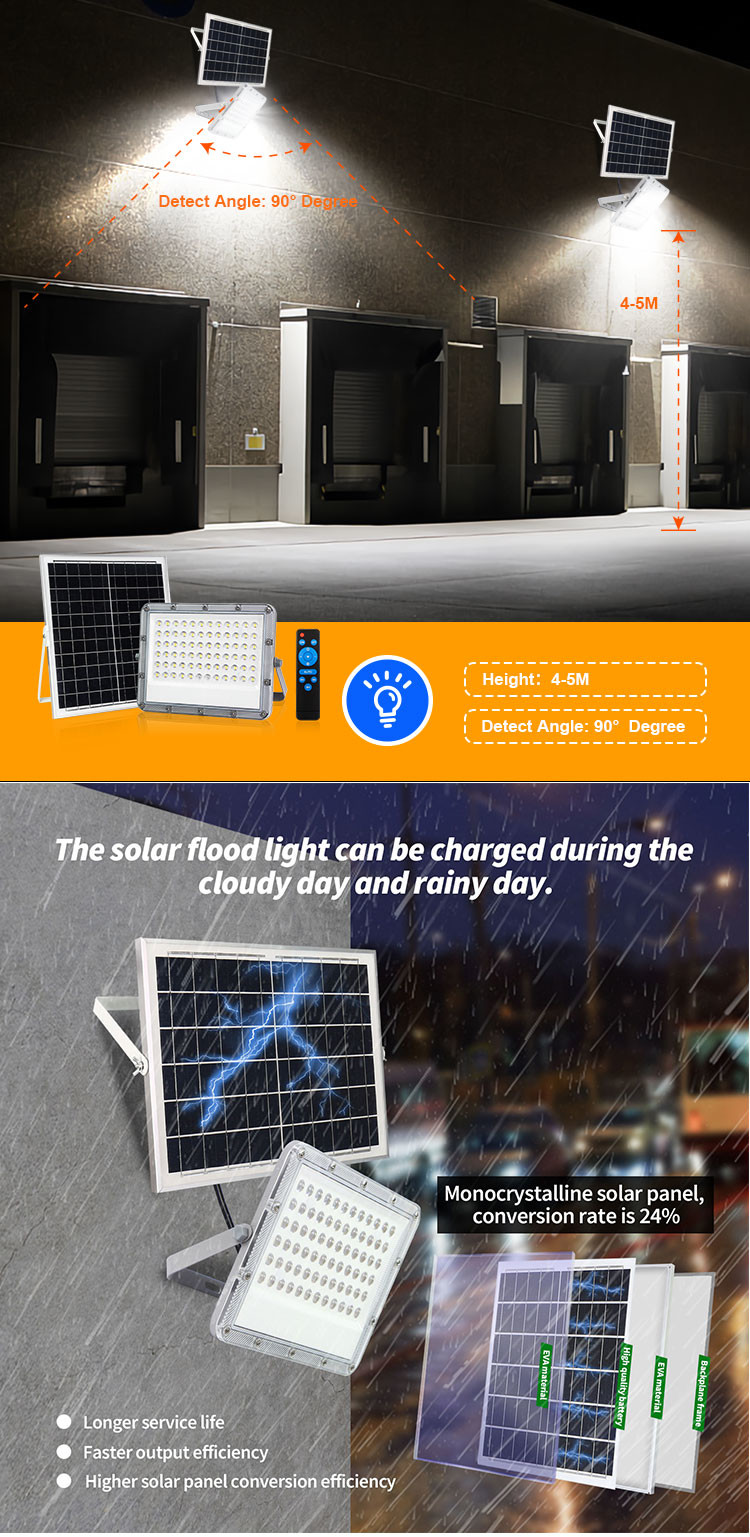 DC Solar LED Flood Light IP65 100 Watt 200 Watt 300 Watt Rechargeable Floodlight