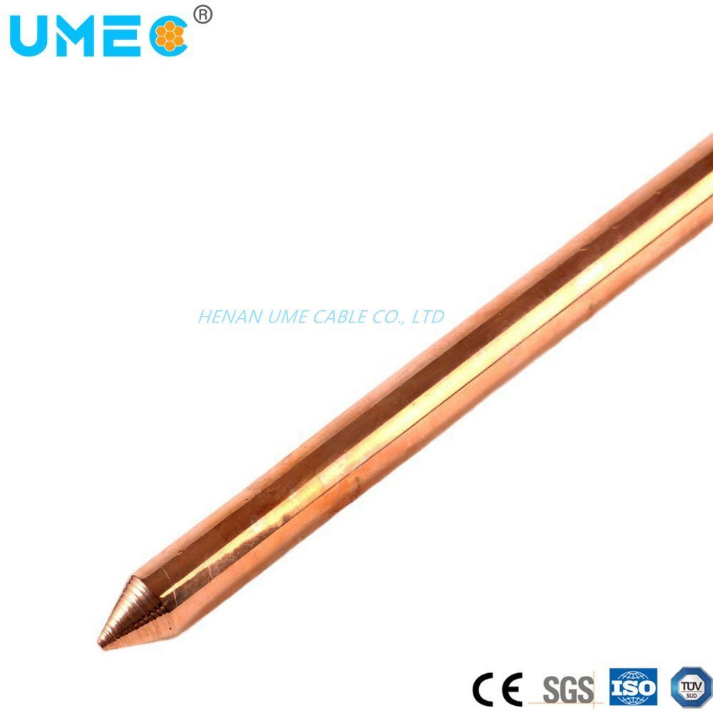 5/8&quot; Solid Copper Bonded Steel Earth Rod Copper Bond Clad Ground Rods for Earthing System Lightning Protection