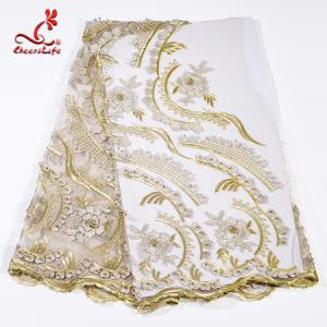 Wholesale Heavy Tulle Beaded Embroidered Lace Fabric For Bridal Dress Azo Free Dyeing from china suppliers