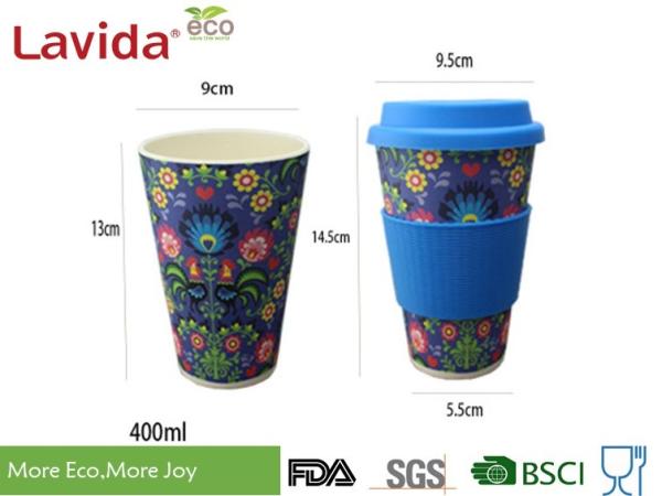 Dishwasher Safe Food Grade Bamboo Takeaway Cups Smelless With Grip Ring /