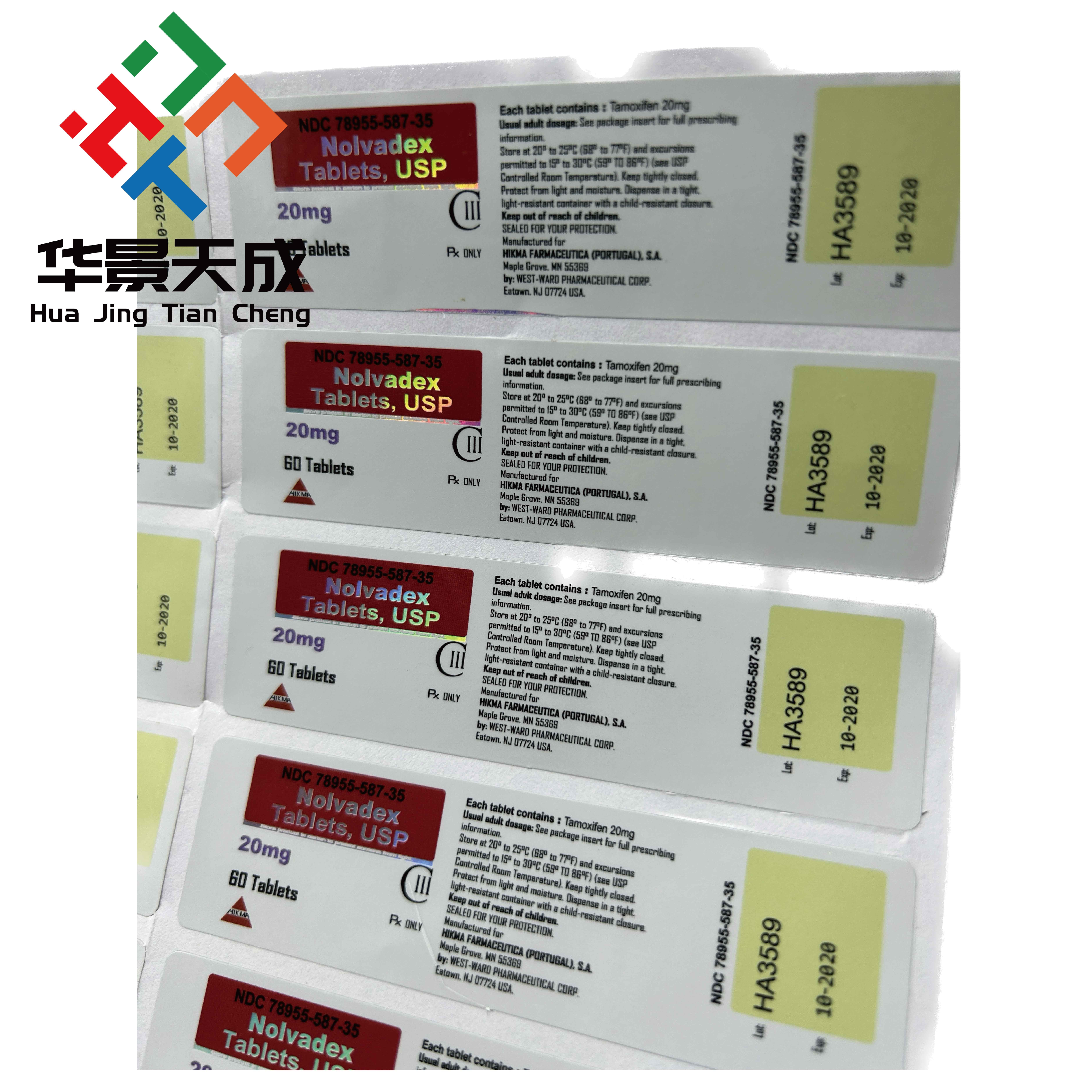 Eye-catching Square Sharpe PET Hologram Glossy Label for 10ml Vial of Nan Decanoate