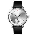 PVD Plated Alloy Mens Quartz Watch Black Italian Leather Band Classic Style