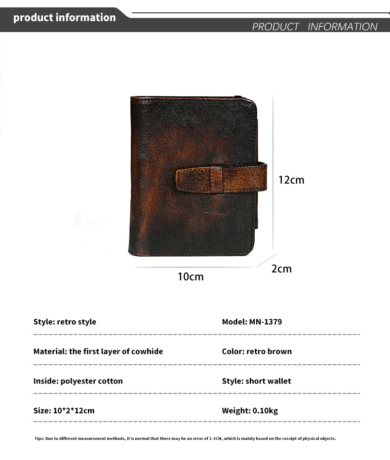 Nylon Lining Material Men's Genuine Leather Wallet For Men Vintage Cowhide Money Clip