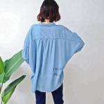 Blue Long Sleeve Womens Denim Shirt Dress , Denim Long Tops For Ladies