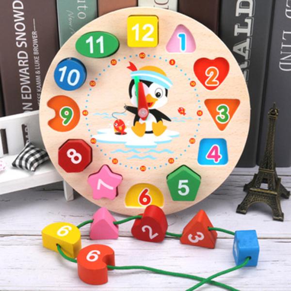 Colorful Wooden Digital beaded clock Montessori Animal Educational Beads Puzzles
