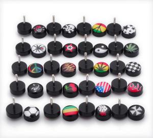 Wholesale Free Shipping Fake Ear Plugs Studs Earrings For Logo Print Anti-allergic Piercing Jewelry from china suppliers