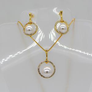 Wholesale Trendy Simple design pearl Necklace pendant Earrings Rhinestone Jewelry Set 18K Gold Plate from china suppliers